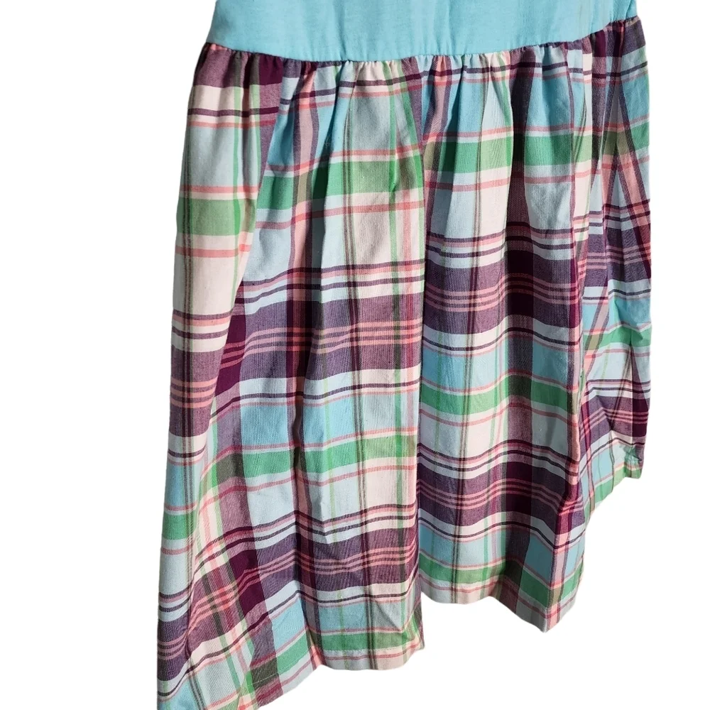 NWT Lands' End Dress 100% Cotton Sleeveless Blue Plaid Kids Youth Size‎ 14